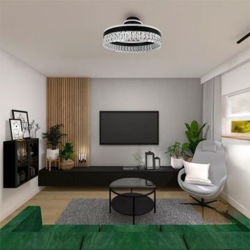 LED Stmívatelný křišťálový přisazený lustr LED/75W/230V 3000-6500K černá + dálkové ovládání