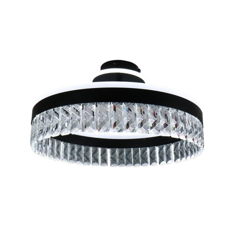 LED Stmívatelný křišťálový přisazený lustr LED/75W/230V 3000-6500K černá + dálkové ovládání