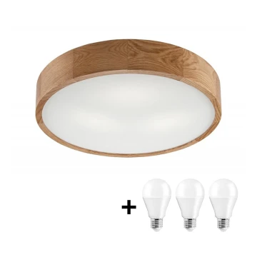 LED Stropní svítidlo OAK 3xE27/10W/230V dub pr. 47 cm