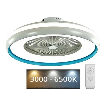 LED Stropní svítidlo s ventilátorem LED/45W/230V 3000/4000/6500K modrá + dálkové ovládání