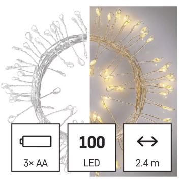 LED Vánoční řetěz 100xLED/3xAA 2,7m teplá bílá