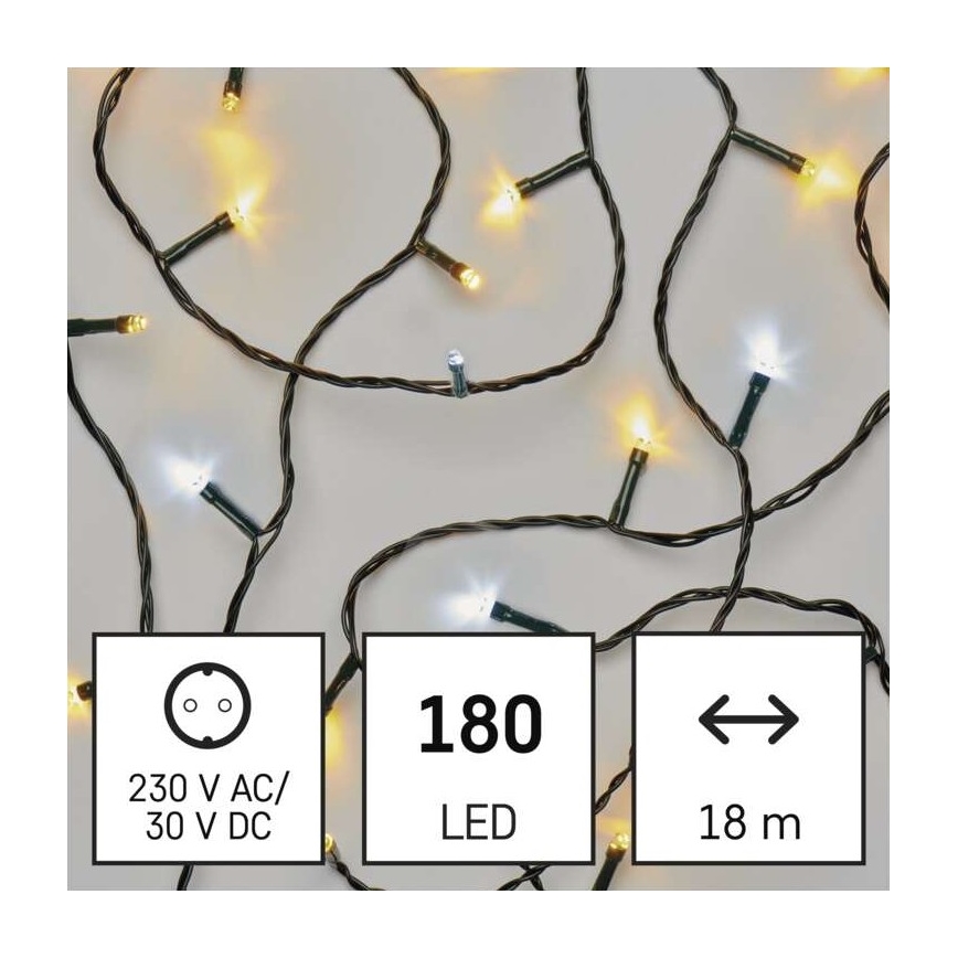 LED Vánoční venkovní řetěz 180xLED/2 funkce 23m IP44 teplá/studená bílá