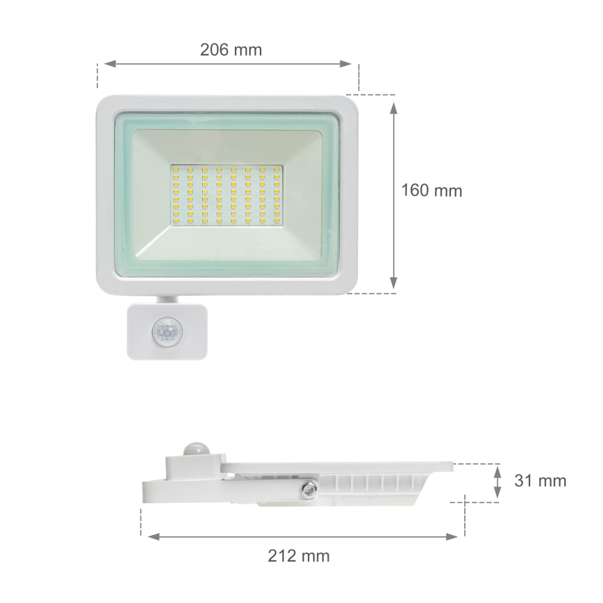 LED Venkovní reflektor se senzorem NOCTIS LUX 2 LED/50W/230V 3000K IP44 bílá