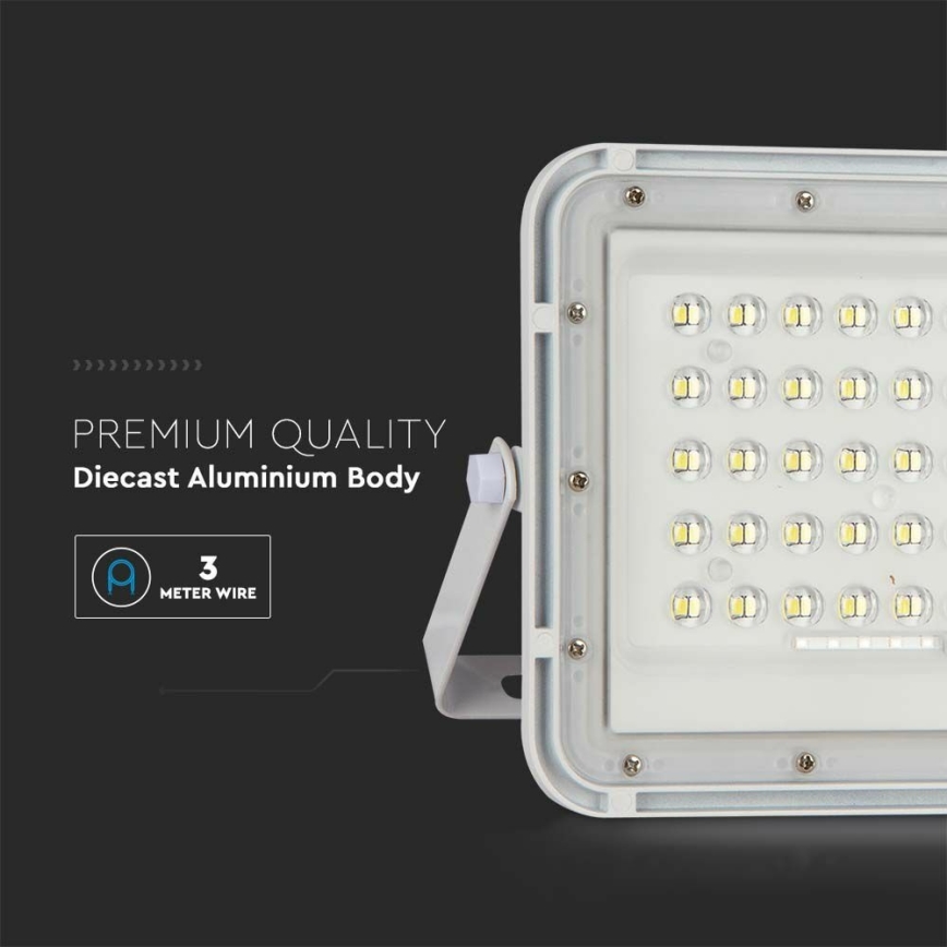 LED Venkovní stmívatelný solární reflektor LED/10W/3,2V IP65 6400K bílá + dálkové ovládání