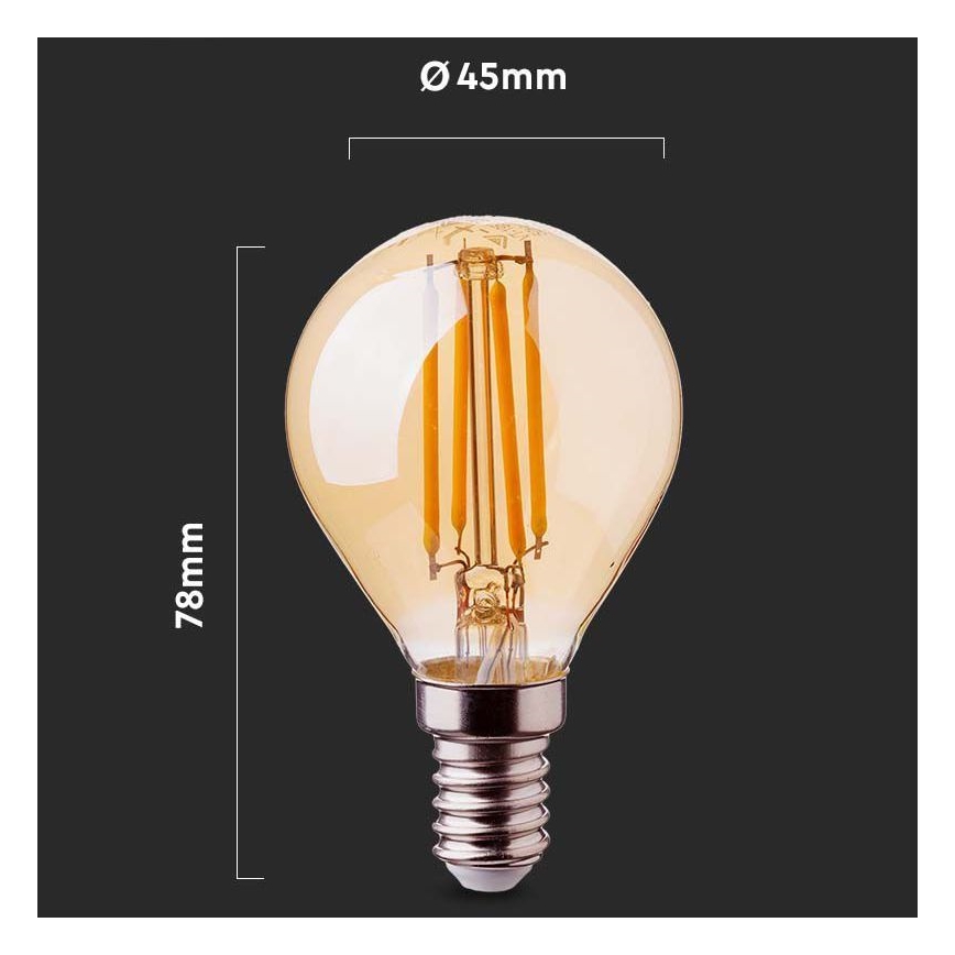 LED Žárovka FILAMENT AMBER P45 E14/4W/230V 2200K