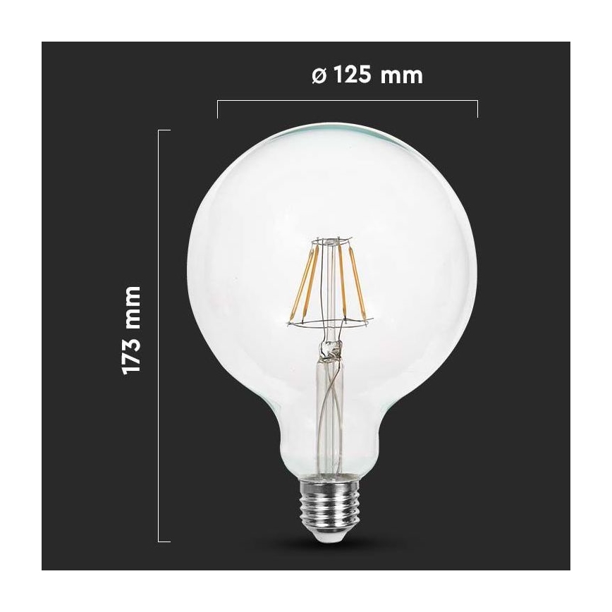 LED Žárovka FILAMENT G125 E27/10W/230V 4000K