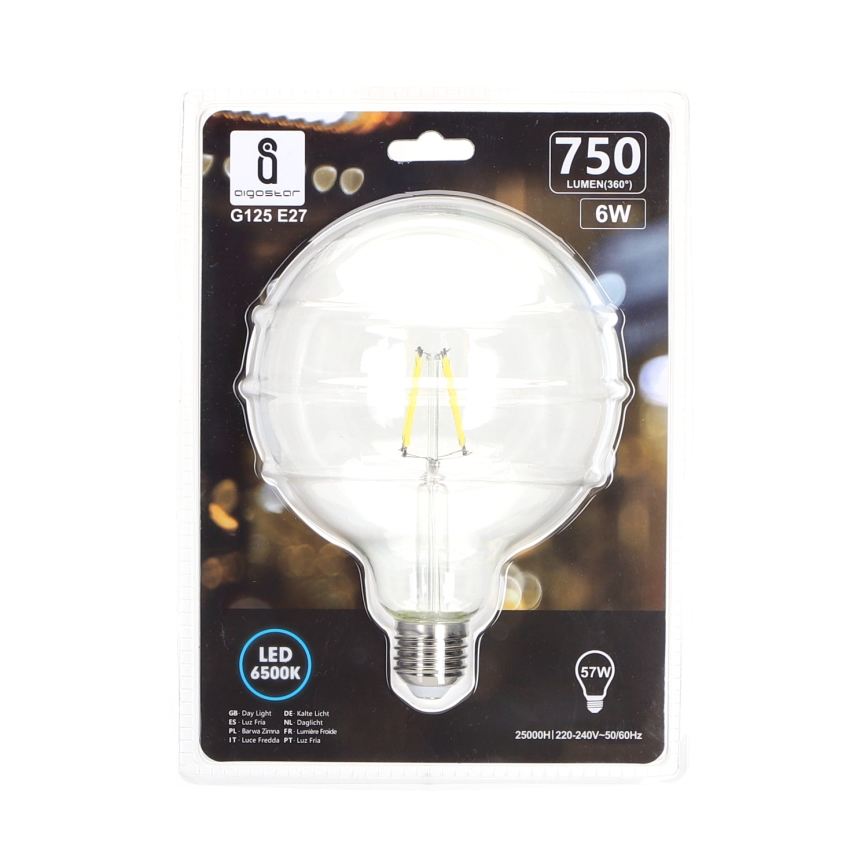 LED Žárovka FILAMENT G125 E27/6W/230V 6500K - Aigostar