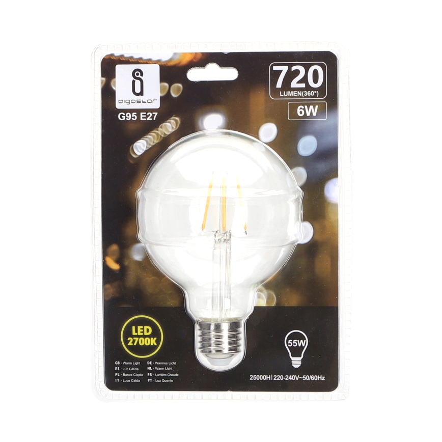 LED Žárovka FILAMENT G95 E27/6W/230V 2700K - Aigostar