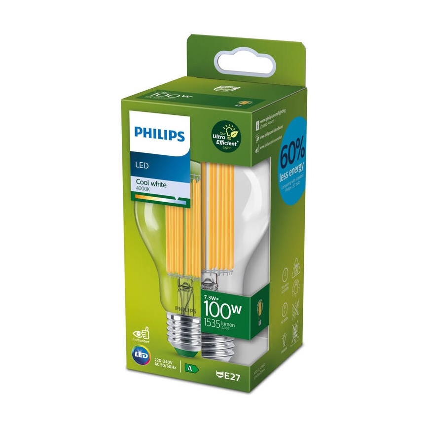 LED Žárovka FILAMENT Philips A60 E27/7,3W/230V 4000K