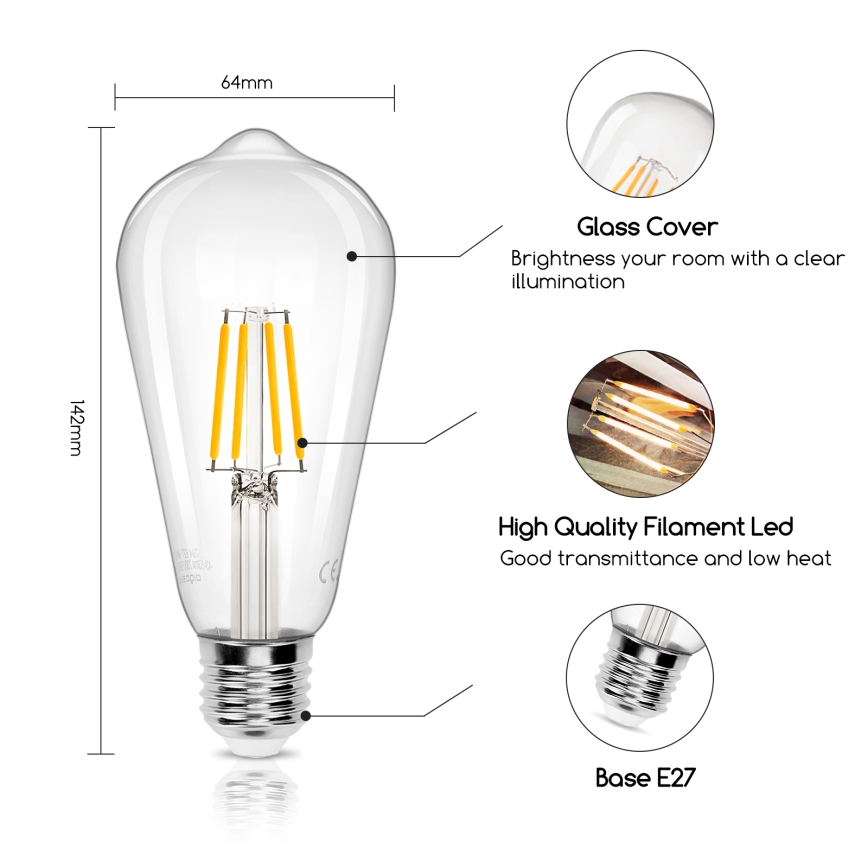 LED Žárovka FILAMENT ST64 E27/6W/230V 2700K - Aigostar