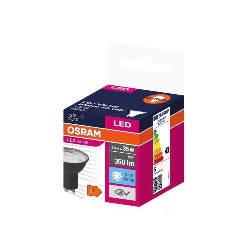 LED Žárovka VALUE PAR16 GU10/4,5W/230V 4000K 120° - Ledvance