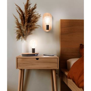 Ledvance - Dotyková stolní lampa s USB konektorem DECOR WOOD 1xE27/8W/230V gumovník