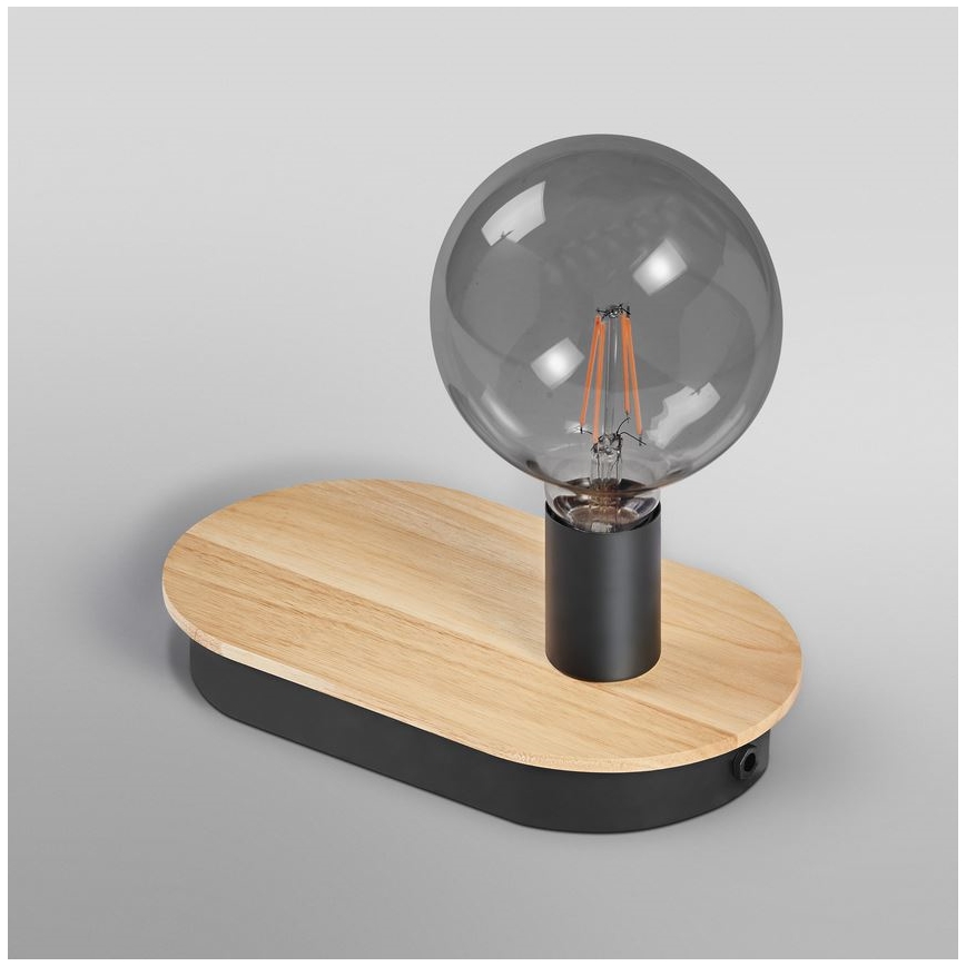 Ledvance - Dotyková stolní lampa s USB konektorem DECOR WOOD 1xE27/8W/230V gumovník