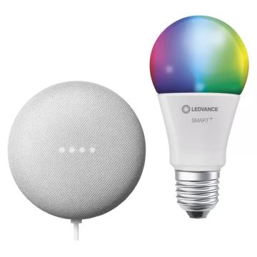 Ledvance - Inteligentní reproduktor Google Nest Mini + LED RGBW Stmívatelná žárovka SMART+ A60 E27/10W/230V 2000 - 6500K