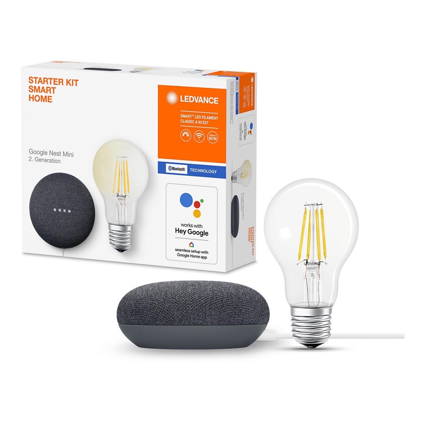 Ledvance - Inteligentní reproduktor Google Nest Mini + LED Stmívatelná žárovka SMART+ A60 E27/6,5W/230V 2700K