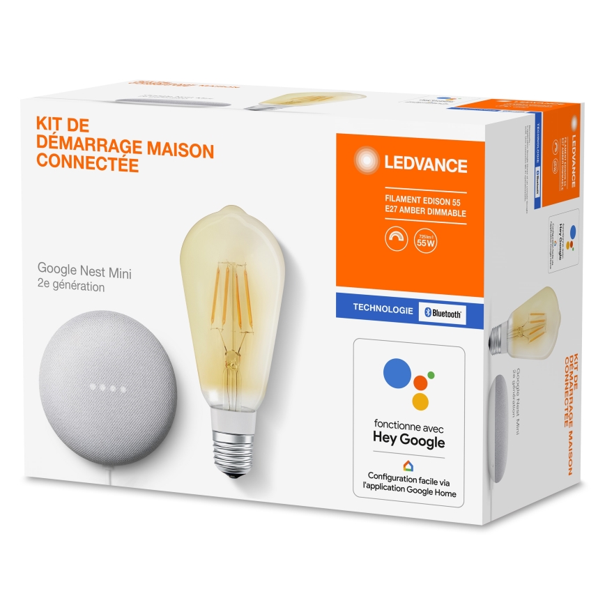 Ledvance - Inteligentní reproduktor Google Nest Mini + LED Stmívatelná žárovka SMART+ E27/5,5W/230V 2400K