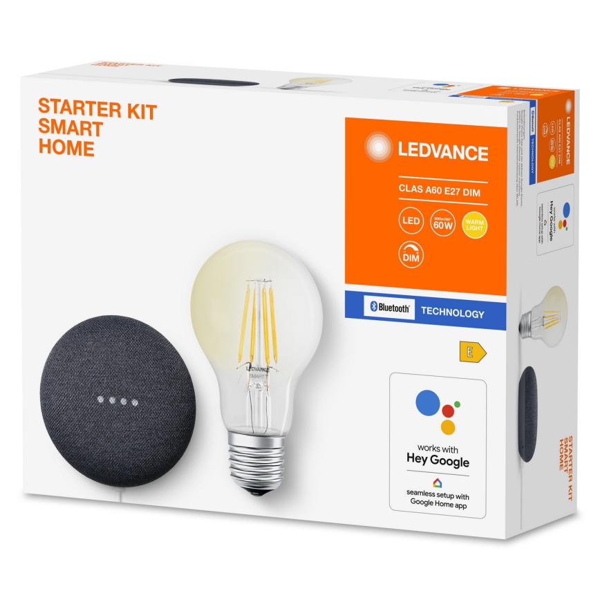 Ledvance - Inteligentní reproduktor Google Nest Mini + LED Stmívatelná žárovka SMART+ A60 E27/60W/230V 2700K