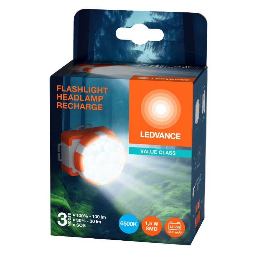 Ledvance - LED Nabíjecí čelovka FLASHLIGHT LED/1,5W/5V 1200mAh