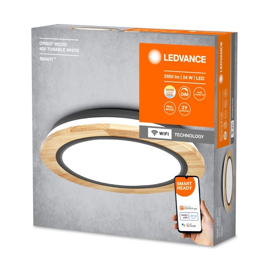 Ledvance - LED Stmívatelné stropní svítidlo SMART+ ORBIS WOOD LED/24W/230V 2700-6500K dub Wi-Fi