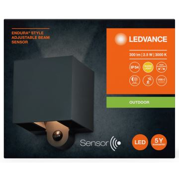 Ledvance - LED Venkovní nabíjecí nástěnné svítidlo se senzorem ENDURA STYLE LED/2,5W/5V IP54