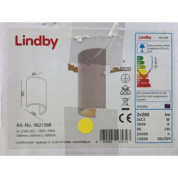 Lindby - LED Nástěnné svítidlo JENKE 2xLED/2,5W/230V sádra