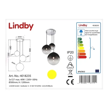 Lindby - Lustr na lanku ROBYN 3xE27/40W/230V