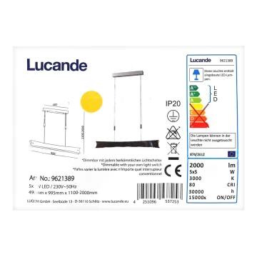 Lucande - LED Stmívatelný lustr na lanku EBBA 5xLED/5W/230V