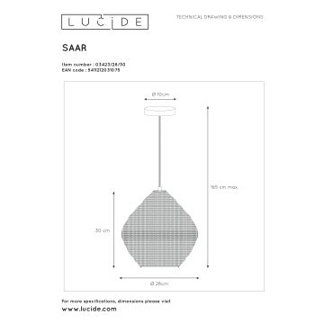 Lucide 03423/28/30 - Lustr na lanku SAAR 1xE27/60W/230V