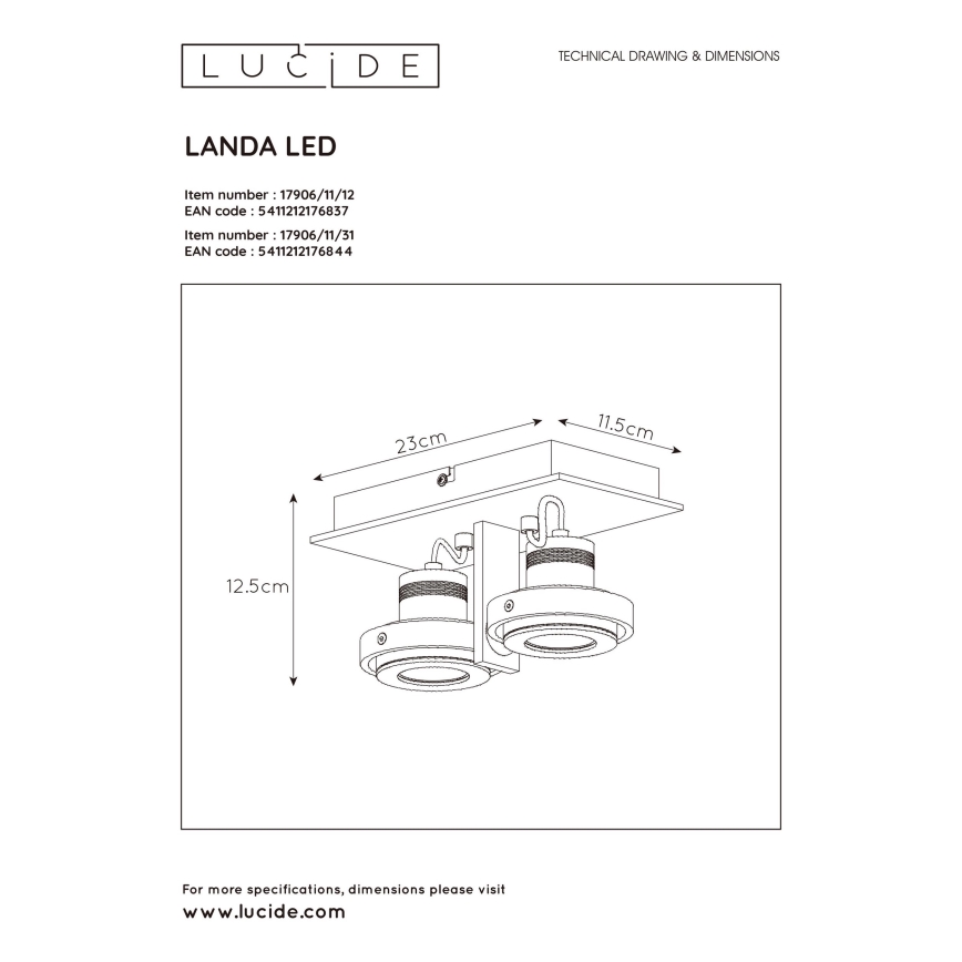 Lucide 17906/11/31 - LED Stmívatelné bodové svítidlo LANDA 2xGU10/5W/230V bílá