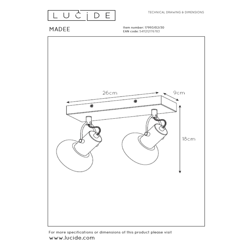 Lucide 17993/02/30 - Bodové svítidlo MADEE 2xE14/25W/230V