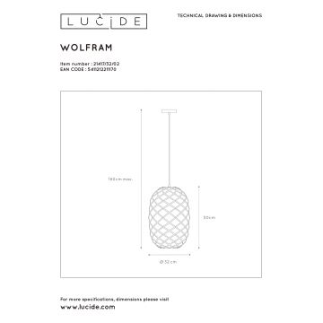 Lucide 21417/32/02 - Lustr na lanku WOLFRAM 1xE27/60W/230V mosaz