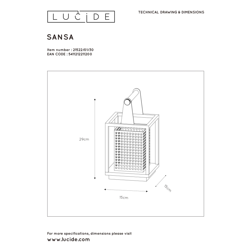 Lucide 21522/01/30 - Stolní lampa SANSA 1xE27/40W/230V