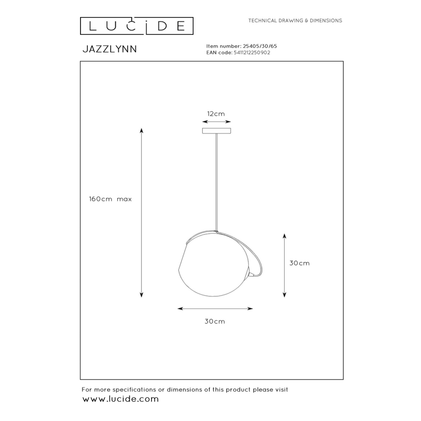 Lucide 25405/30/65 - Lustr na lanku JAZZLYNN 1xE27/60W/230V pr. 30 cm