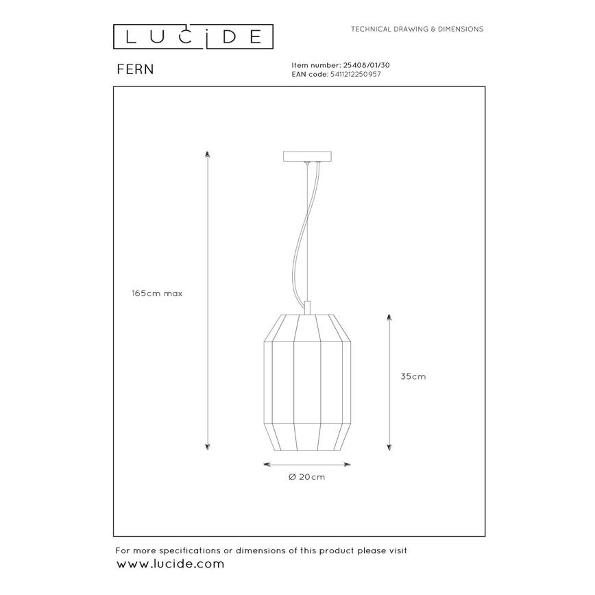 Lucide 25408/01/30 - Lustr na lanku FERN 1xE27/60W/230V