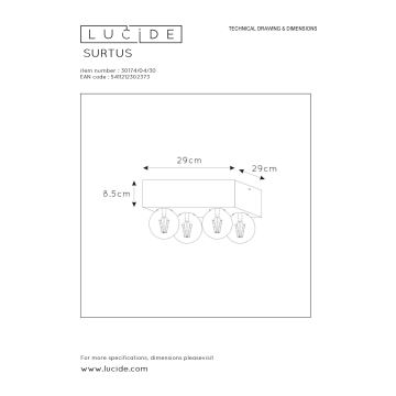 Lucide 30174/04/30 - Stropní svítidlo SURTUS 4xE27/60W/230V
