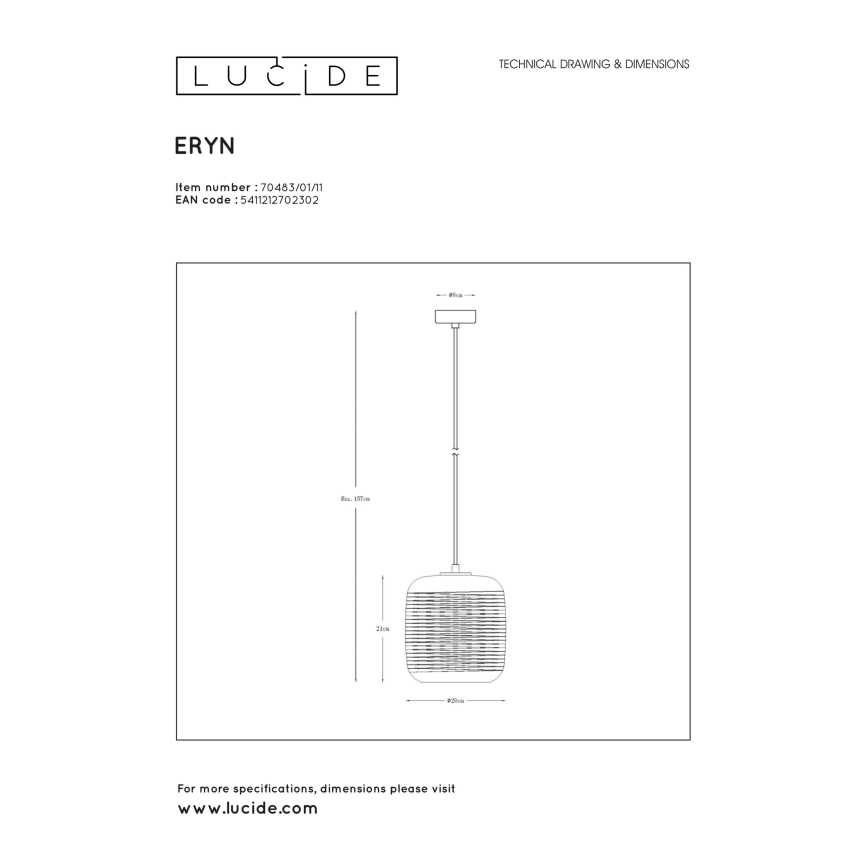 Lucide 70483/01/11 - Lustr na lanku ERYN 1xE27/60W/230V