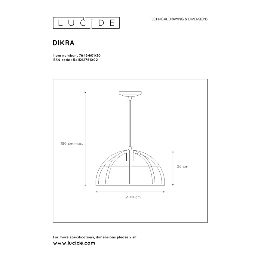 Lucide 76464/01/30 - Lustr na lanku DIKRA 1xE27/60W/230V