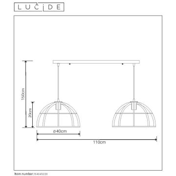 Lucide 76464/02/30 - Lustr na lanku DIKRA 2xE27/60W/230V