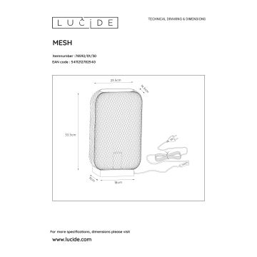 Lucide 78592/01/30 - Stolní lampa MESH 1xE27/60W/230V černá