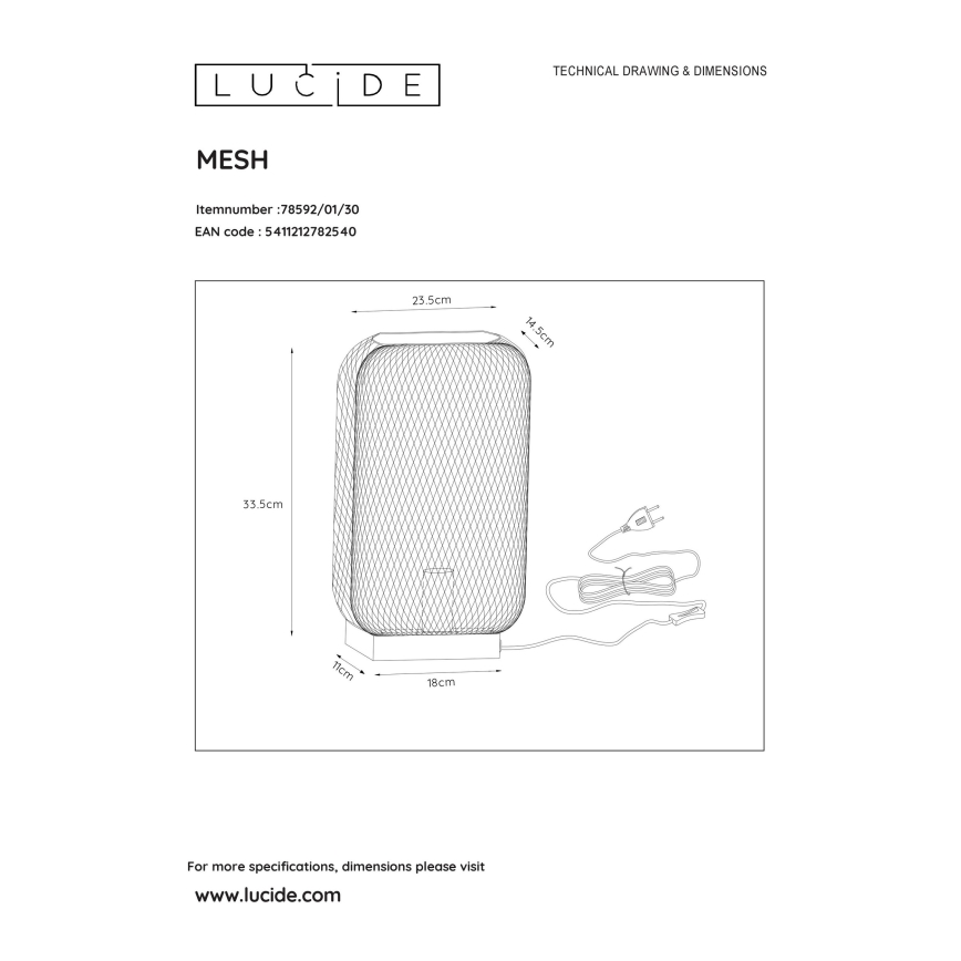 Lucide 78592/01/30 - Stolní lampa MESH 1xE27/60W/230V černá