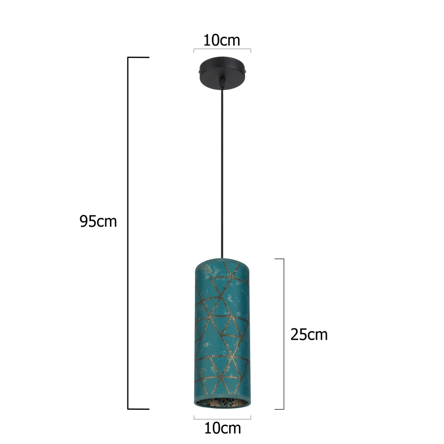 Lustr na lanku AVALO 1xE27/60W/230V tyrkysová/zlatá