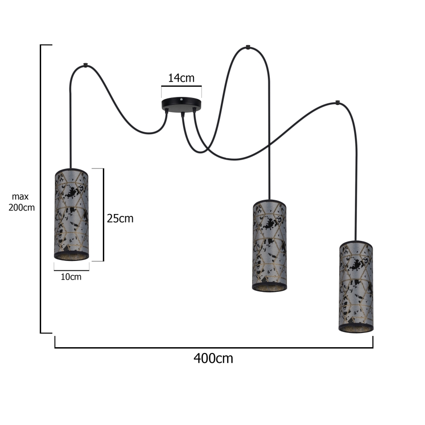 Lustr na lanku AVALO 3xE27/60W/230V šedá/černá