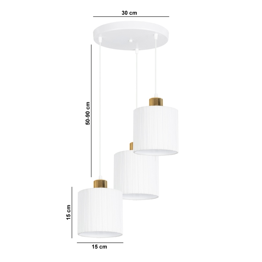 Lustr na lanku BIZO 3xE27/60W/230V bílá/zlatá