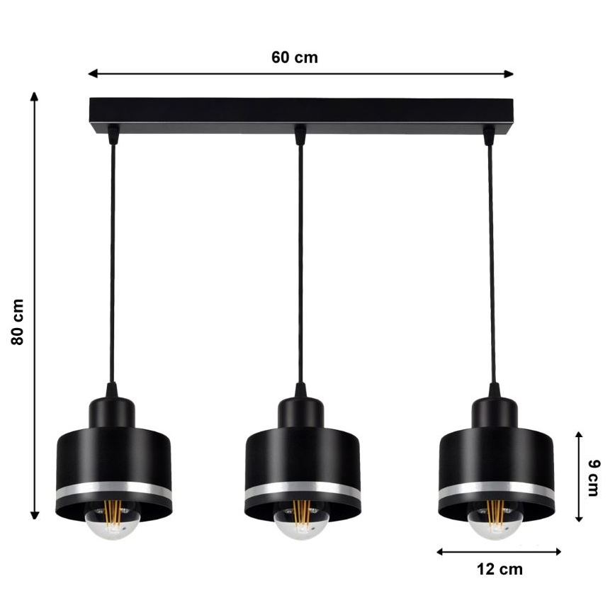 Lustr na lanku BODO SILVER 3xE27/60W/230V