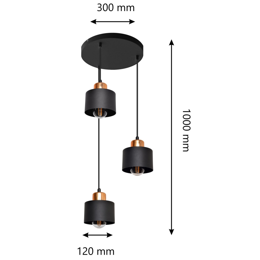 Lustr na lanku EDISON 3xE27/60W/230V