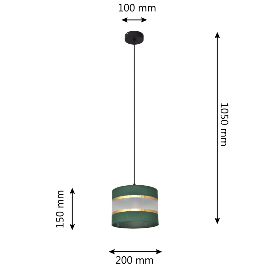 Lustr na lanku HELEN 1xE27/60W/230V pr. 20 cm zelená/zlatá