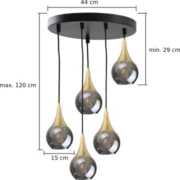 Lustr na lanku LACRIMA SMOKY 5xE27/60W/230V pr. 45 cm