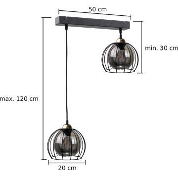 Lustr na lanku SOLO BLACK 2xE27/60W/230V černá/zlatá