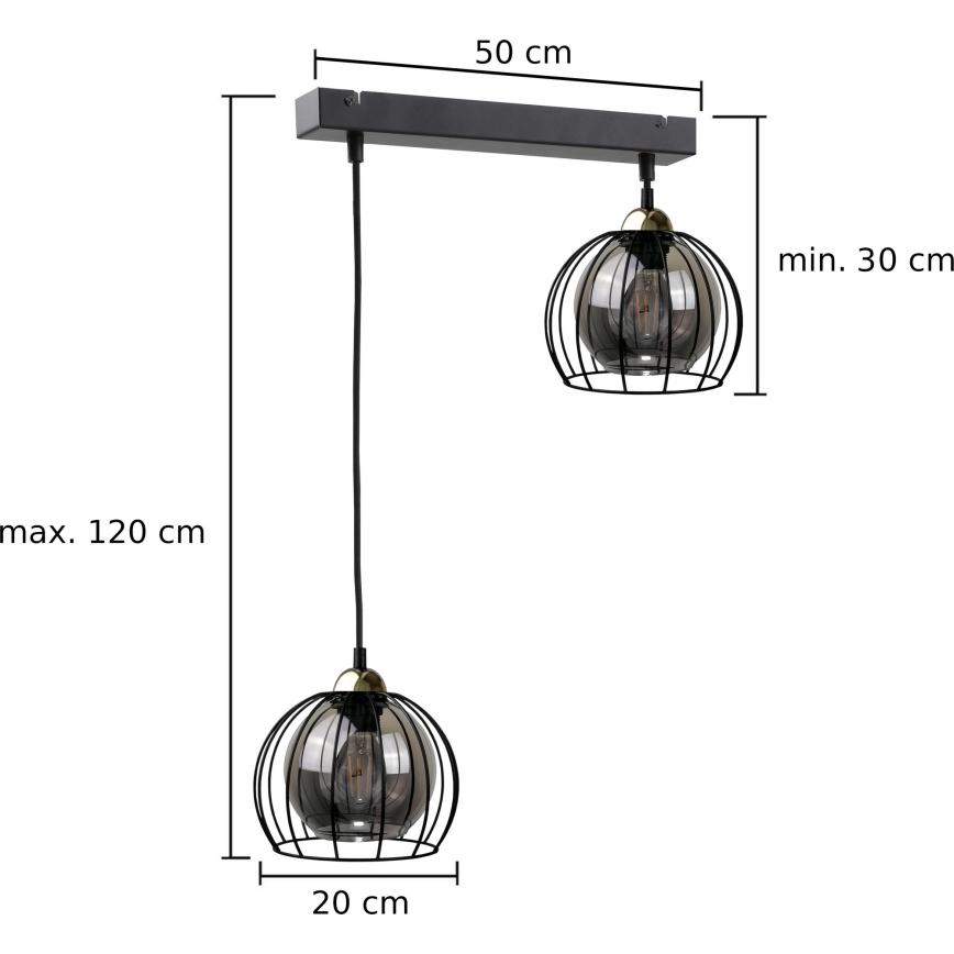 Lustr na lanku SOLO BLACK 2xE27/60W/230V černá/zlatá