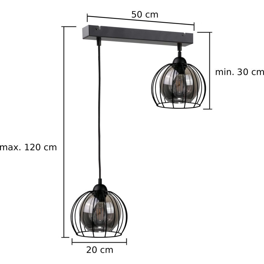 Lustr na lanku SOLO BLACK 2xE27/60W/230V